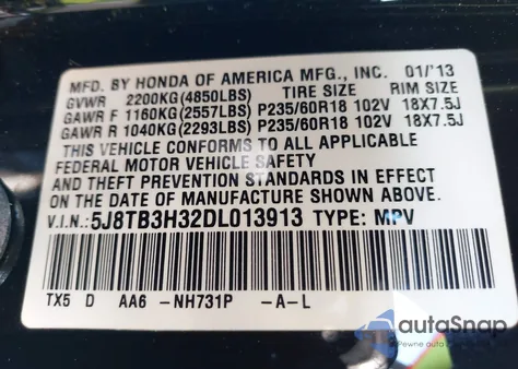 2013 Acura Rdx from USA, damaged, VIN 5J8TB3H32DL013913